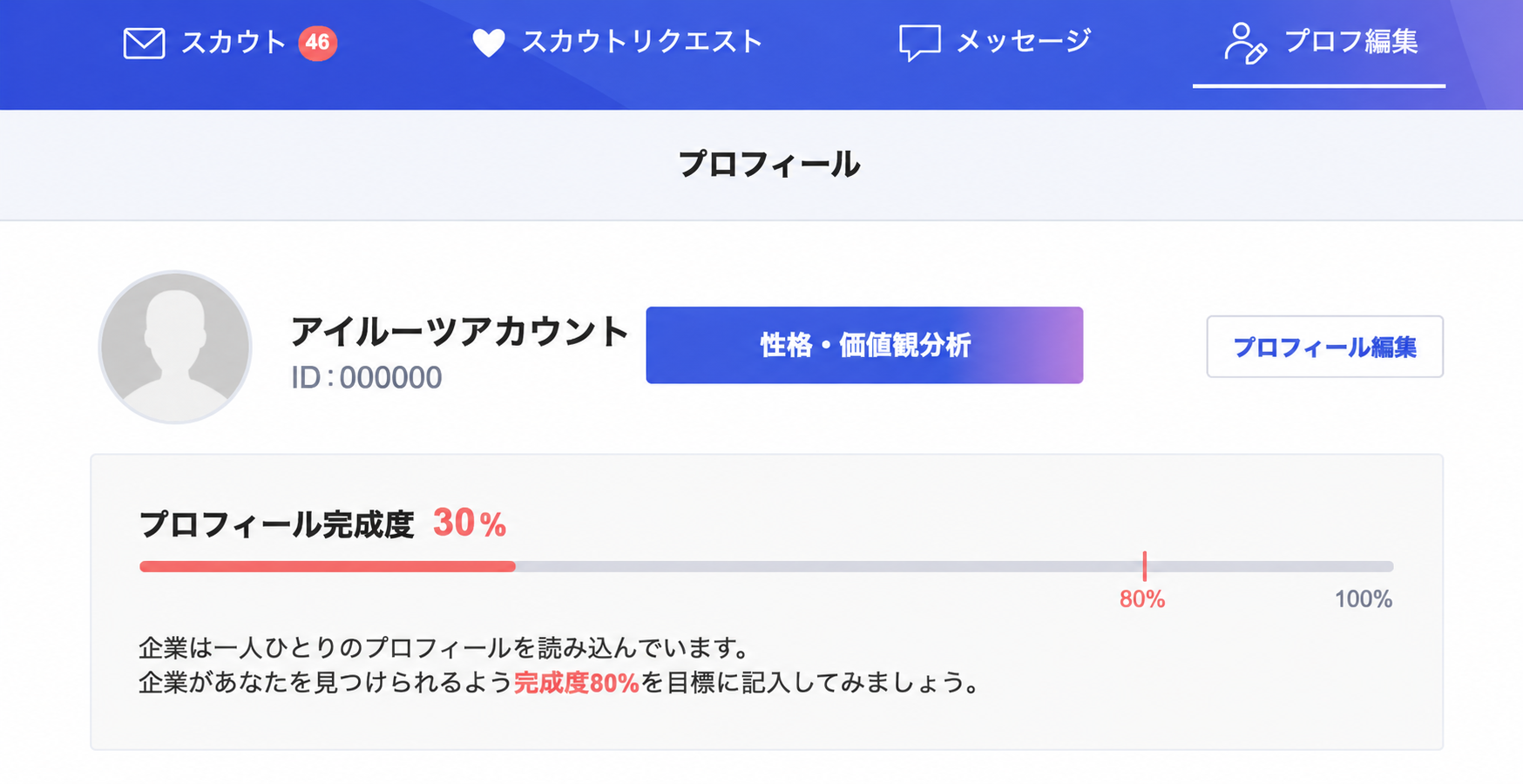 irootsのプロフィールトップ画面